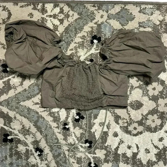 I AM GIA Green Off Shoulder Puff Sleeve Lace Up Corset Cropped Crop Top M - Picture 5 of 8